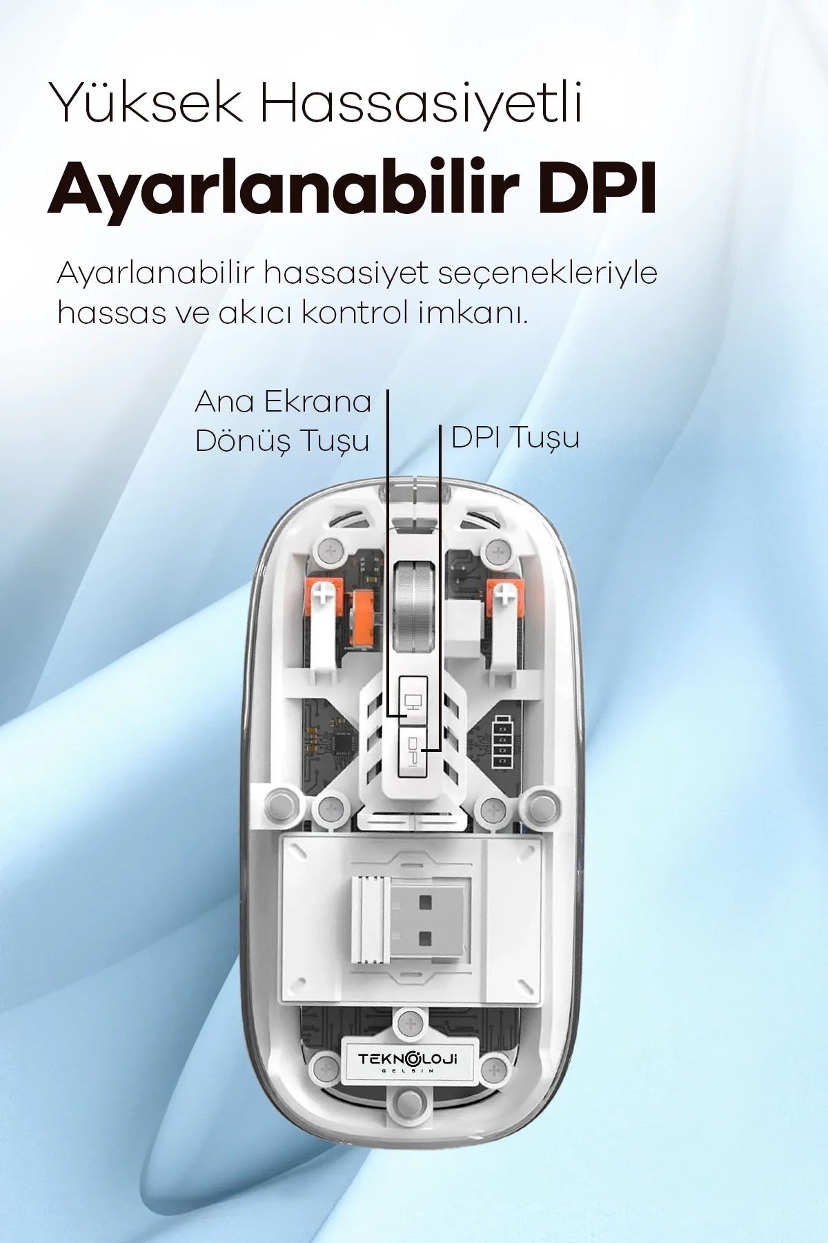 Bluetooth USB Çift Modlu Sessiz Mouse, Şeffaf Mıknatıslı Kapaklı, Type-C Şarjlı, DPI Ayarlı, Kablosuz 10m Çekim Mesafeli, Masaüstü Kısayol Tuşlu, Taşınabilir Şarjlı Mouse Beyaz