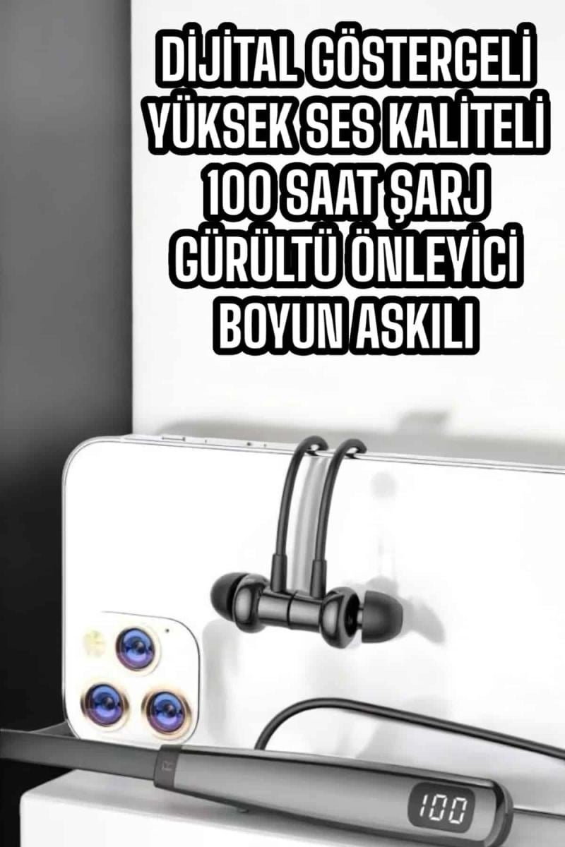 Boyun Askılı Bluetooth Kulaklık Uzun Şarj Süreli Dijital Göstergeli Kablolu