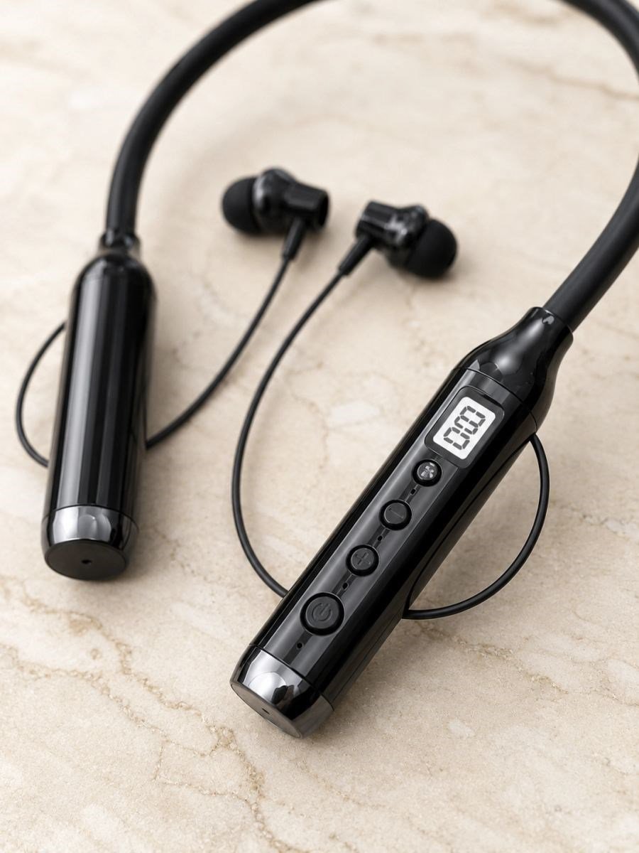 Boyun Bantlı Bluetooth Kulaklık Dijital Ekranlı Mikrofonlu Çift Telefon Bağlantılı Kablosuz Müzik Ve Görüşme Kulaklığı