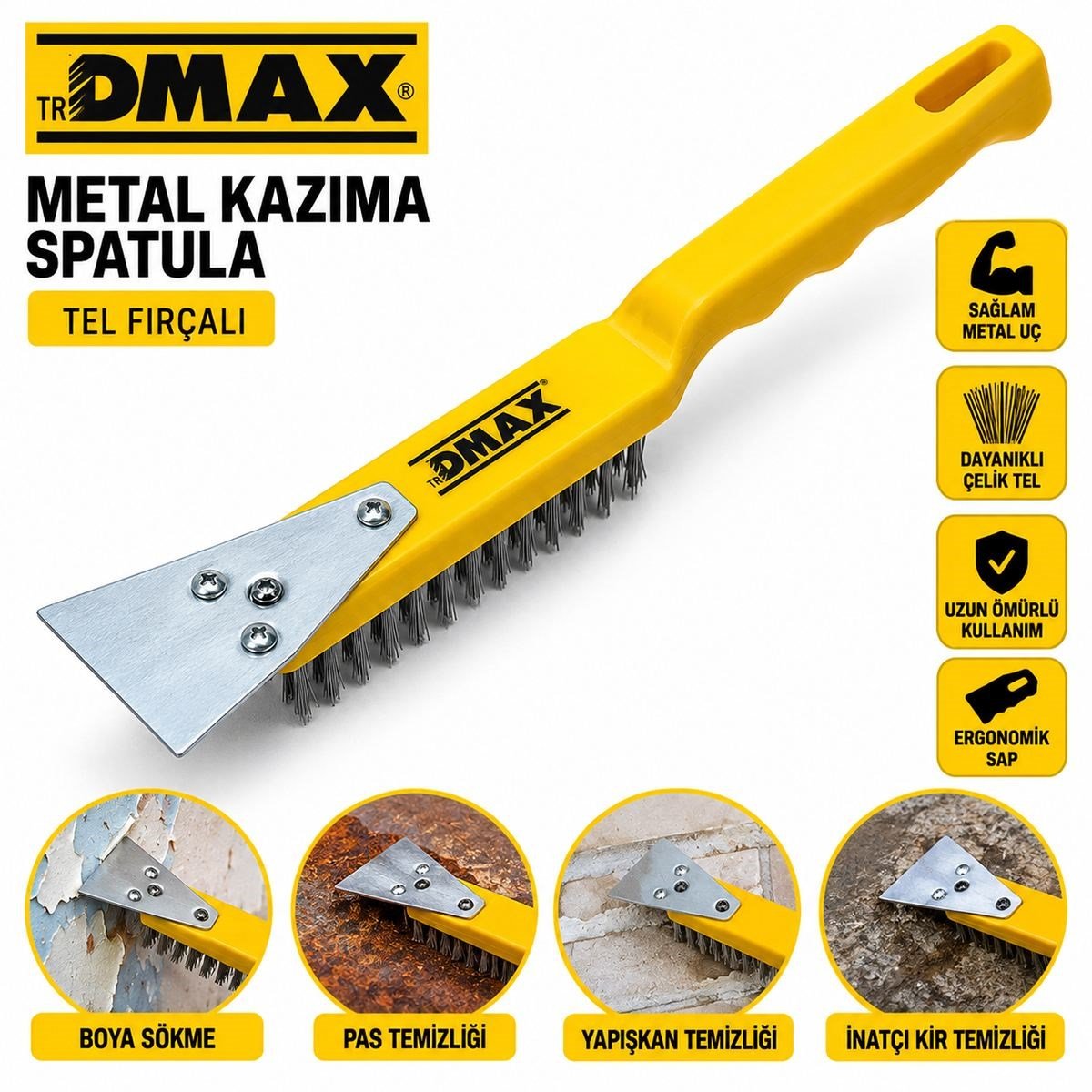 Çelik Tel Fırça ve Metal Kazıma Spatula 270 mm 2in1