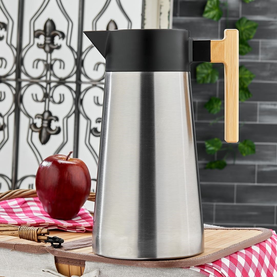 Çelik Termos 2L Bambu Saplı - Çift Contalı Kapak, 12 Saat Sıcak / 24 Saat Soğuk