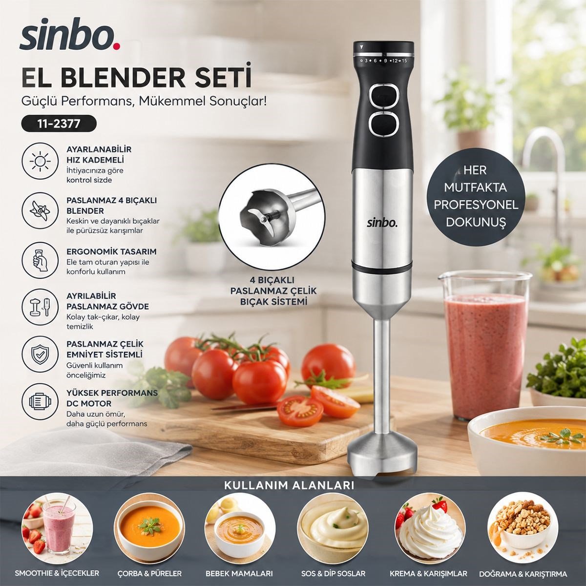 Çelik Uçlu El Blender 300W