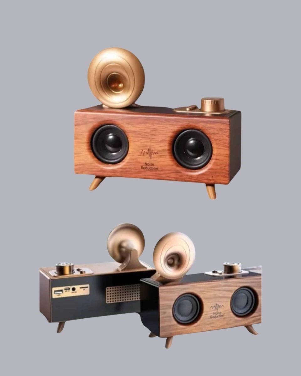 Çift Hoparlörlü Retro Bluetooth Speaker 1800mah Bataryalı Aux Usb Sd Kartlı