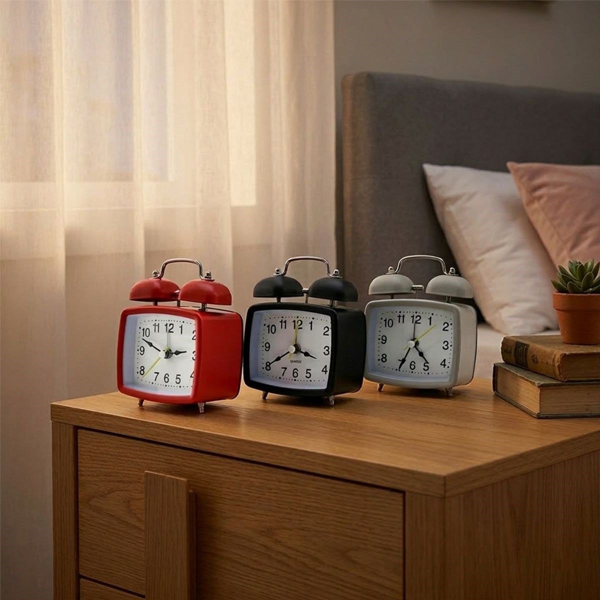 Çift Zilli Metal Masa Alarm Saati (Işıklı, Pilli)