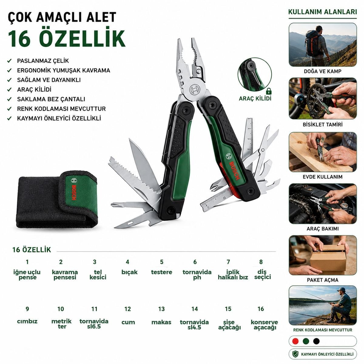 Çok Amaçlı Pense Seti 16 Parça Çantalı