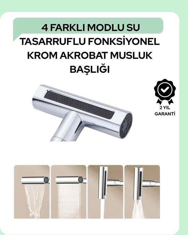 Çok Fonksiyonlu Musluk Başlığı | 4 Su Modu | Geniş Uyumlu Adaptör Seti | Mutfak Ve Banyo Uyumlu
