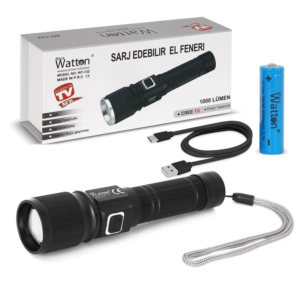 Cree Tg Led 1000 Lümen Göstergeli Fonksiyonel El Feneri  Wt-732