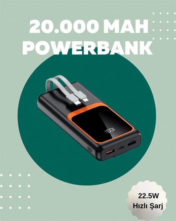 Dijital Ekranlı 20.000 Mah Powerbank | 22.5w Hızlı Şarj + Çoklu Bağlantı Seçeneği Yeni Nesil