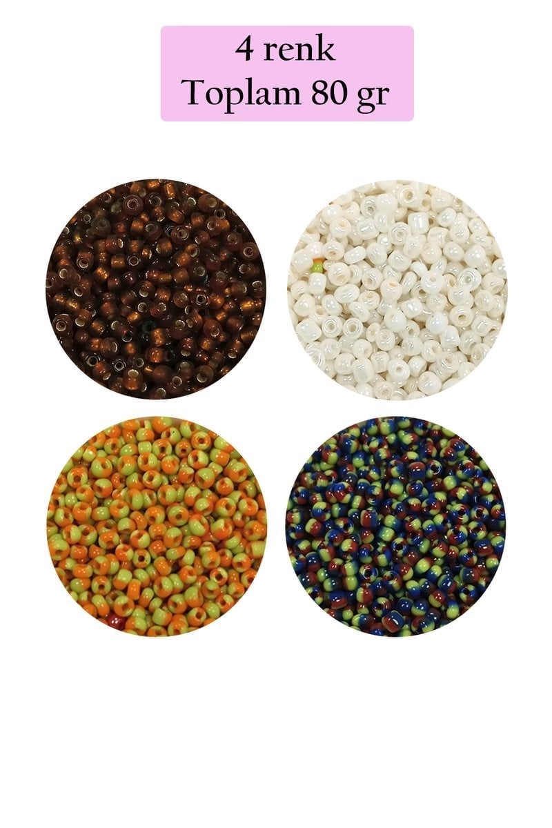 Dökme Cam Kum Boncuk (11/0) 2 mm - 4 Renk - Toplam 80 Gram -  BNC406