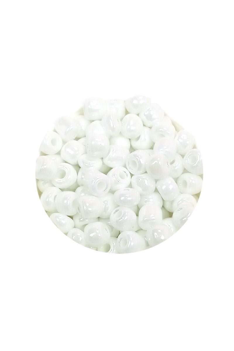 Dökme Cam Kum Boncuk Büyük Boy (6/0) 4 mm - 60 Gram - Kar Beyaz - BNC109