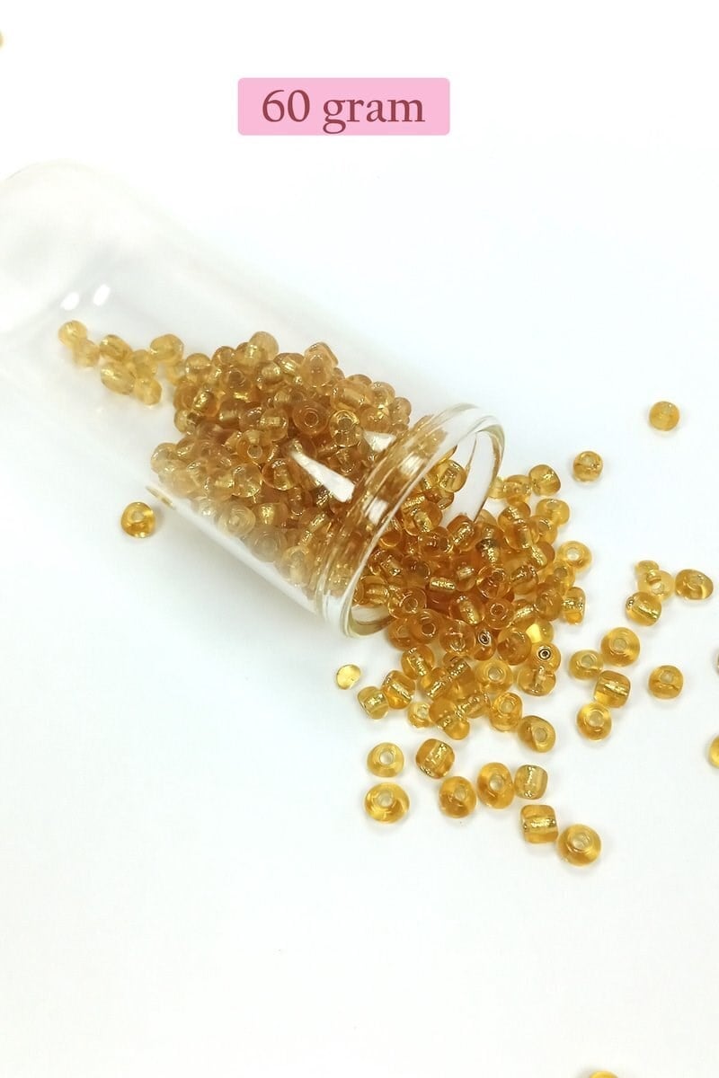 Dökme Cam Kum Boncuk Büyük Boy (6/0) 4 mm - 60 Gram - Şeffaf Bal - BNC119