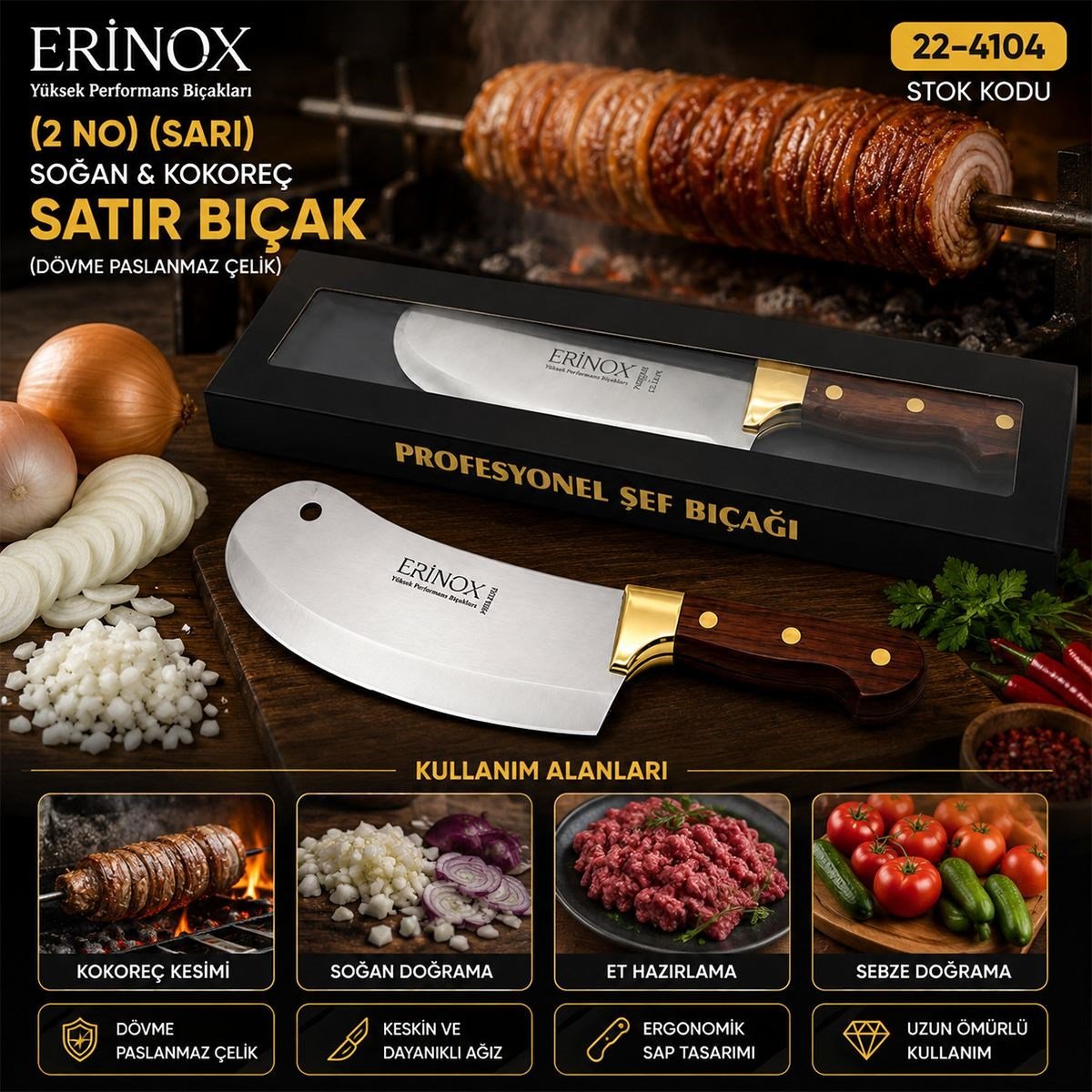 Dövme Paslanmaz Çelik Satır Bıçak (Soğan & Kokoreç)