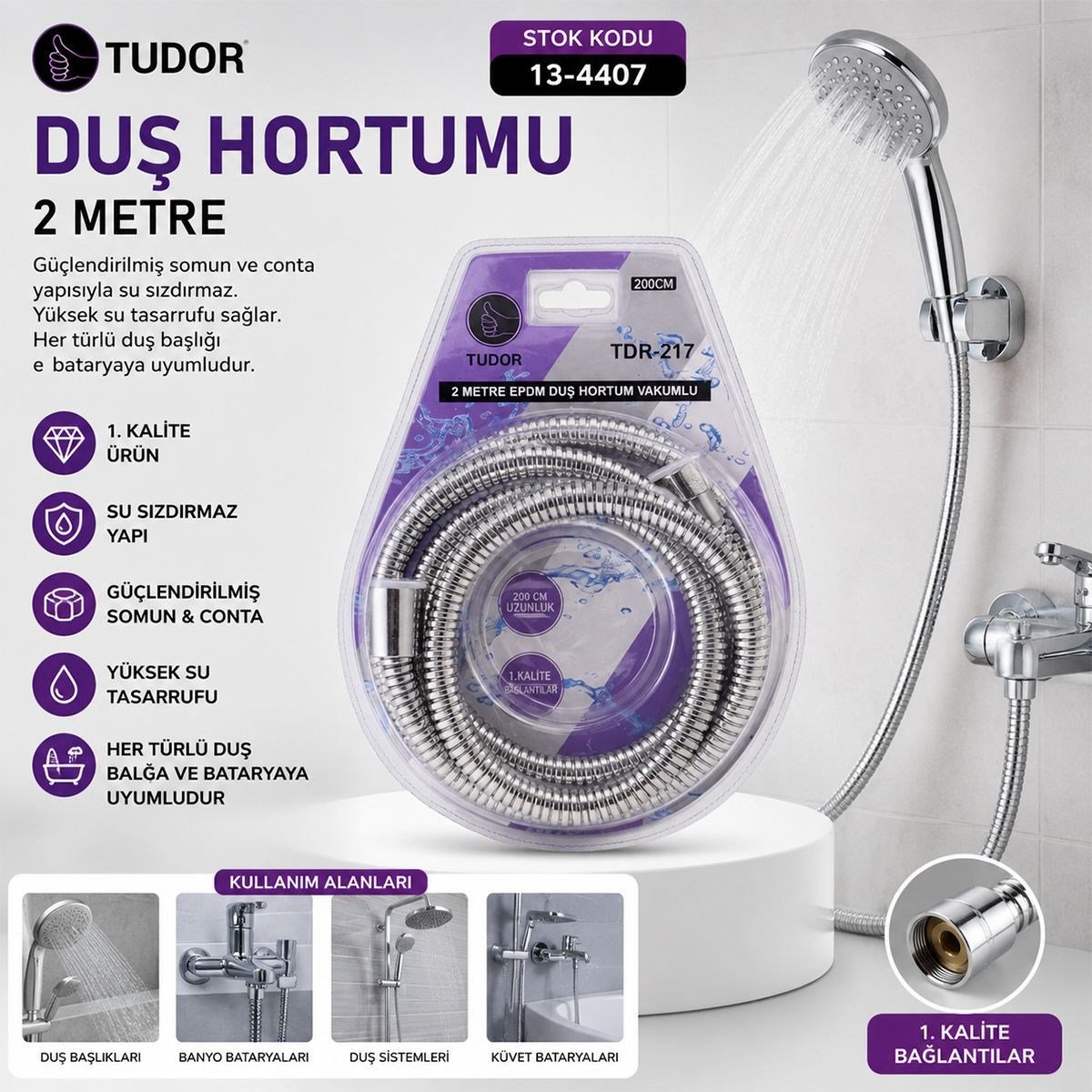 Duş Hortumu 200 cm Esnek Paslanmaz Krom