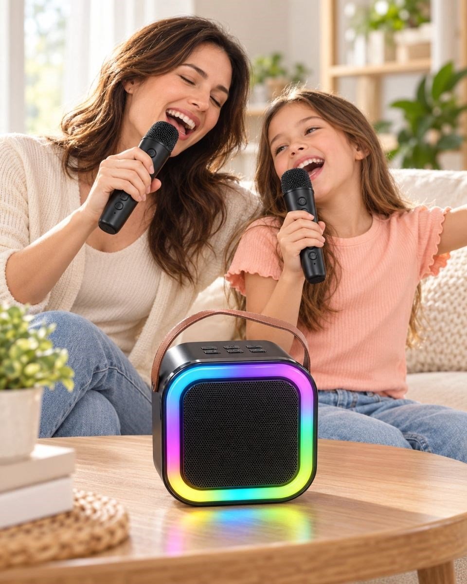 Evde Karaoke İçin Çift Mikrofonlu Şarj Edilebilir Kablosuz Hoparlör
