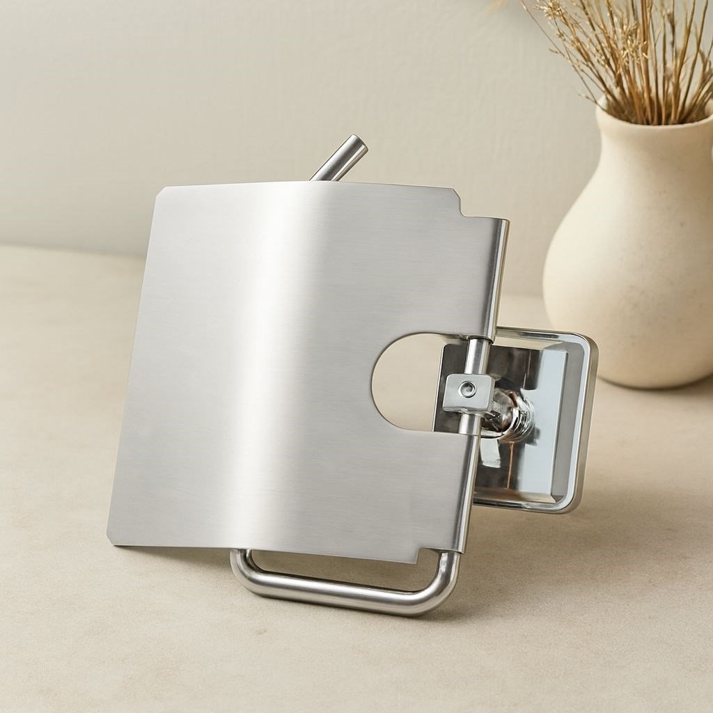 Geniş Kapaklı Metal WC Kağıtlığı (Yapışkanlı Montaj)