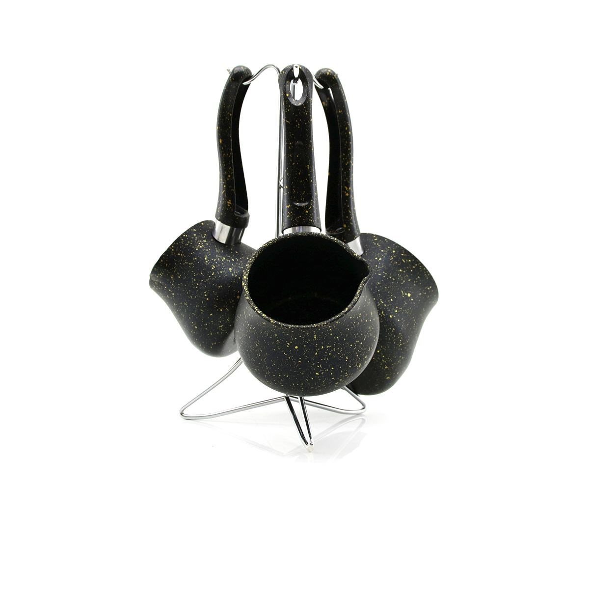 Granit Çelik Cezve Seti 4'lü (230/280/380 ml) Metal Standlı