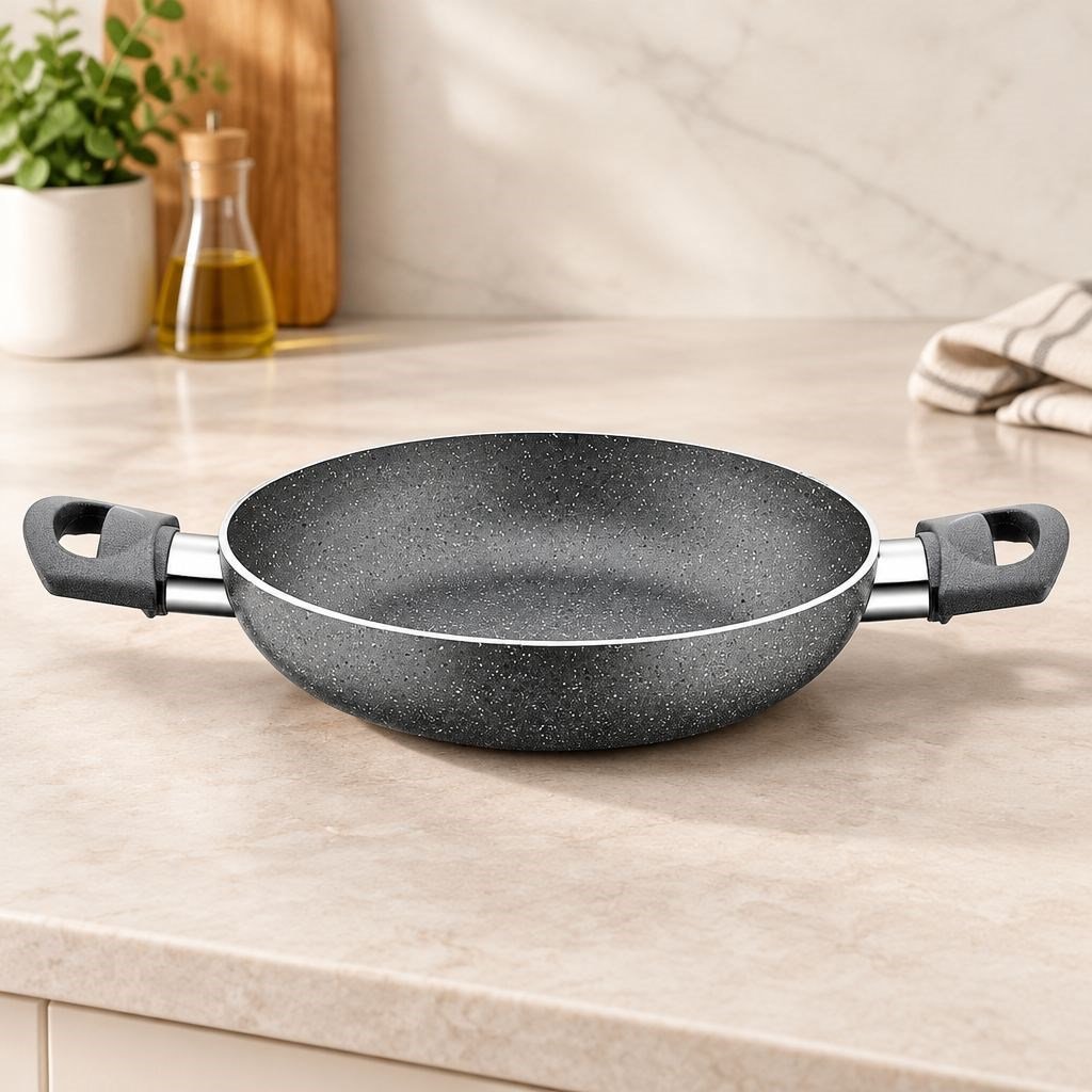 Granit Tava 22 cm Çift Saplı Gri Kırçıllı