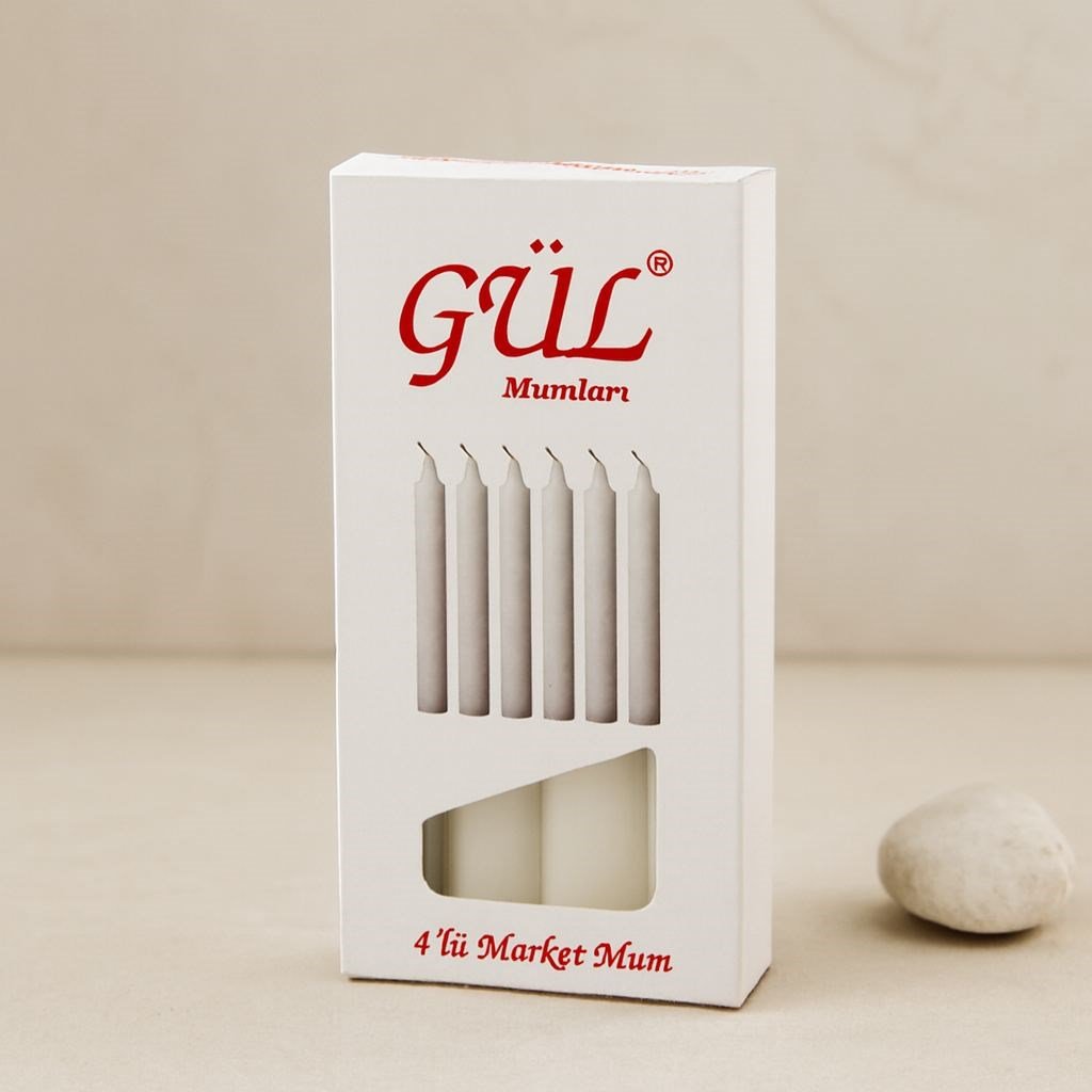 İnce Gül Mum 12 cm 4'lü Beyaz