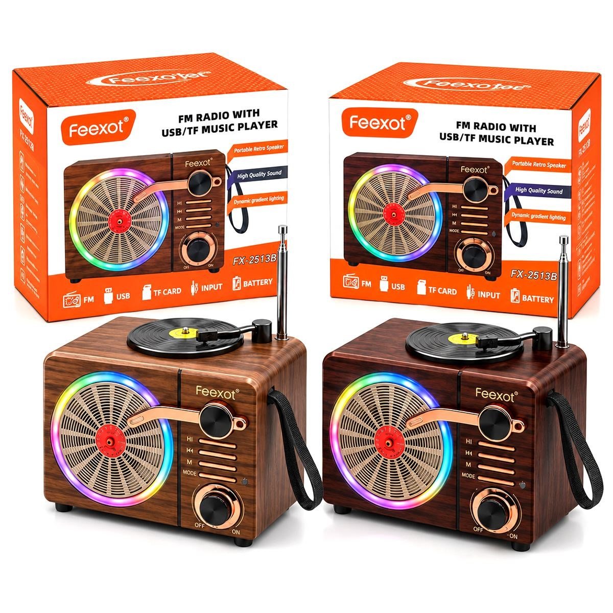 Işıklı Retro Bluetooth FM Radyo Hoparlör - USB & Type-C Şarjlı