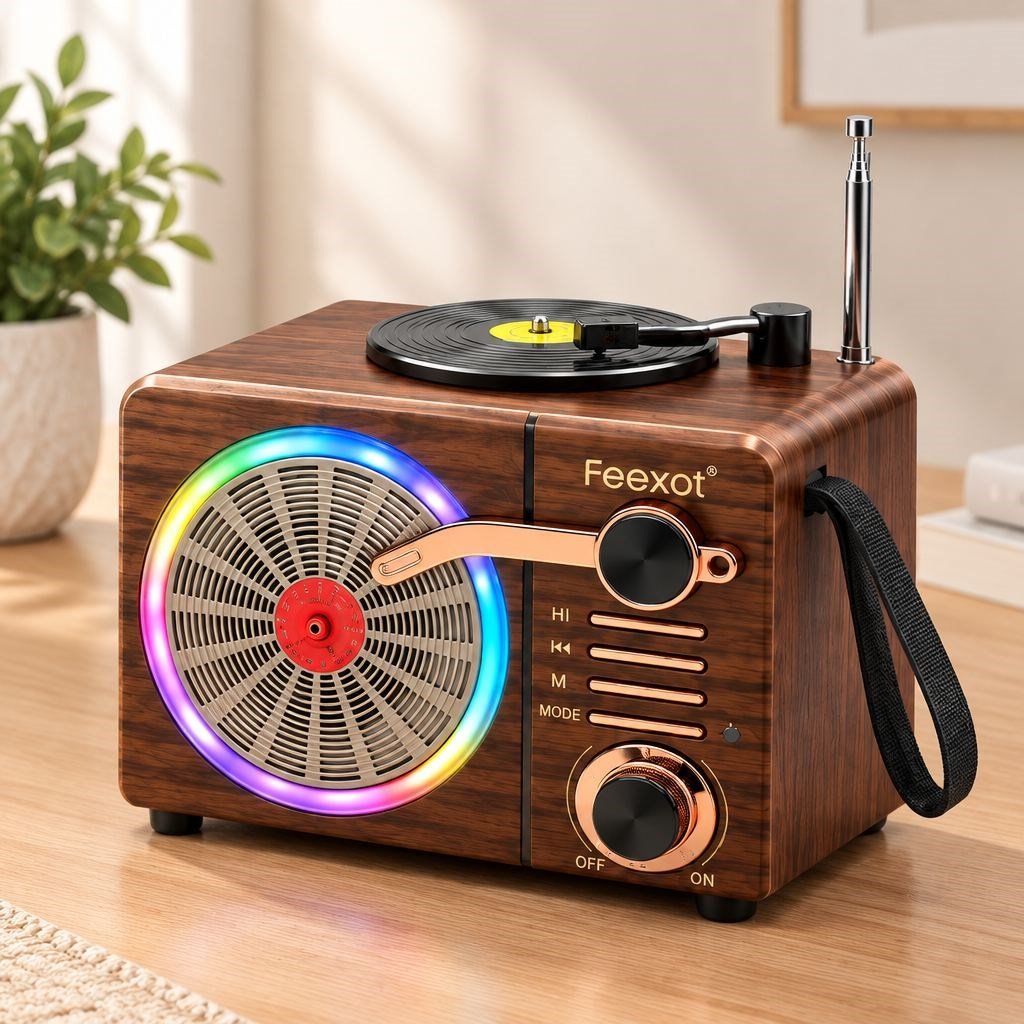 Işıklı Retro Bluetooth FM Radyo Hoparlör - USB & Type-C Şarjlı