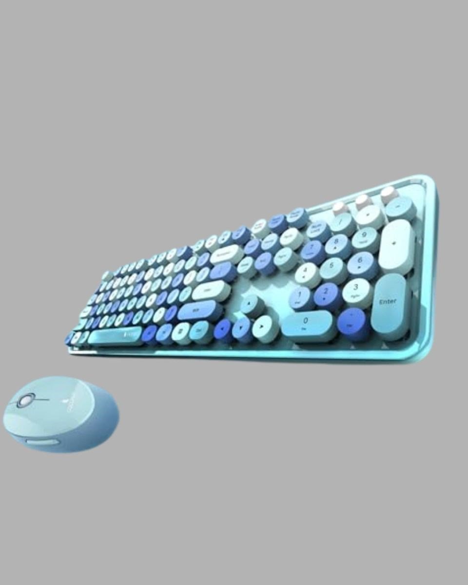 Kablosuz Retro Klavye Ve Mouse Seti – 104 Tuşlu Sevimli Tasarım