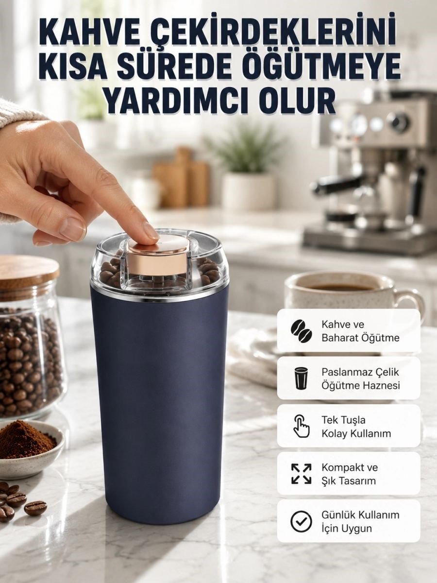 Kahve Ve Baharat Öğütücü Kolay Temizlenebilir Paslanmaz Çelik Taşınabilir