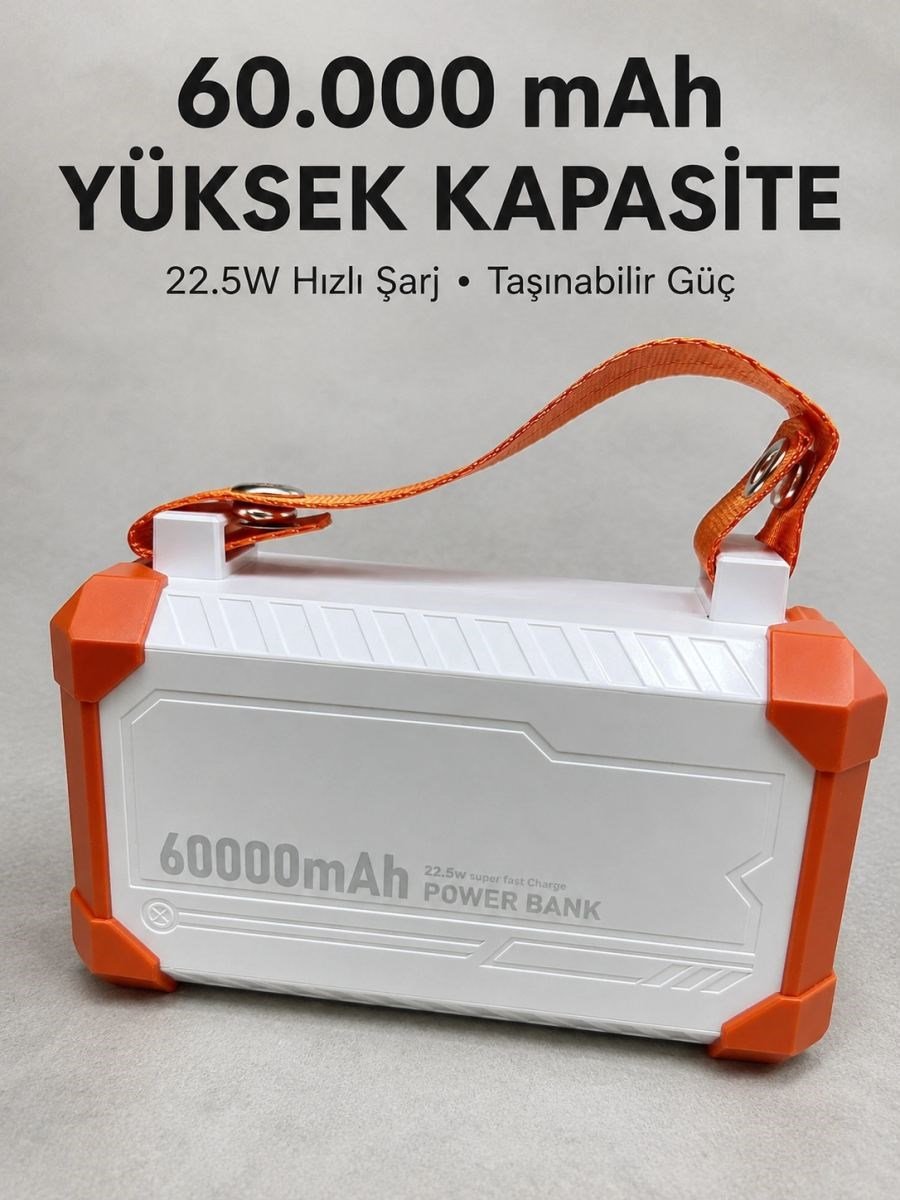 Kamp Ve Seyahat İçin 60000 Mah Powerbank 22.5w Hızlı Şarj Acil Durum Işıklı Taşıma Saplı 4 Entegre Kablolu