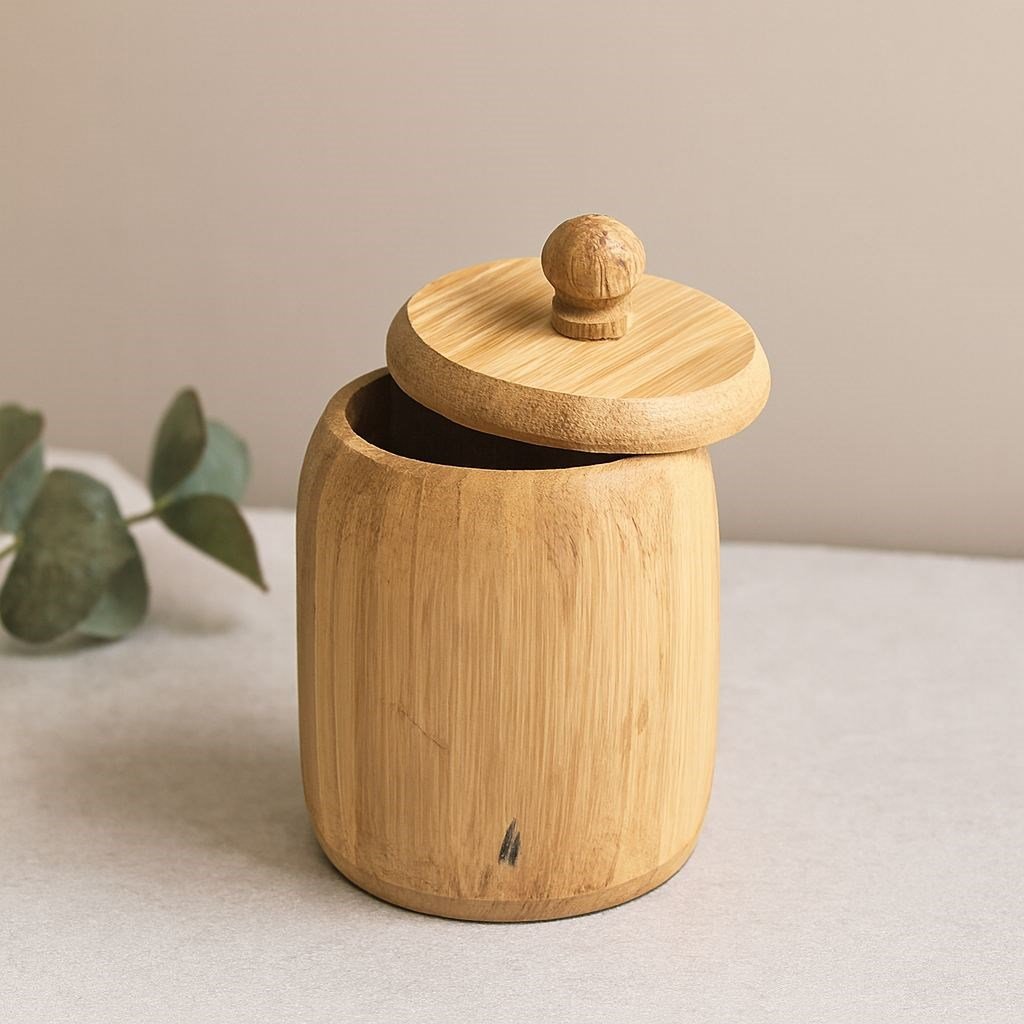 Kapaklı Ahşap Bambu Şekerlik 7.5 x 8.5 cm