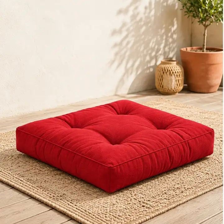 Kapitone Kare Yer Minderi · 60 × 60 × 5 cm · Kırmızı