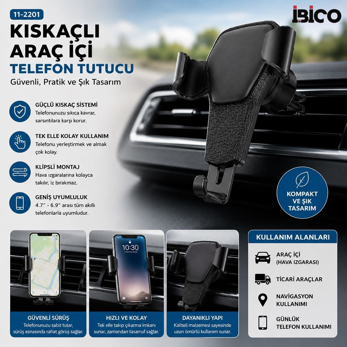 Kıskaçlı Araç İçi Telefon Tutucu