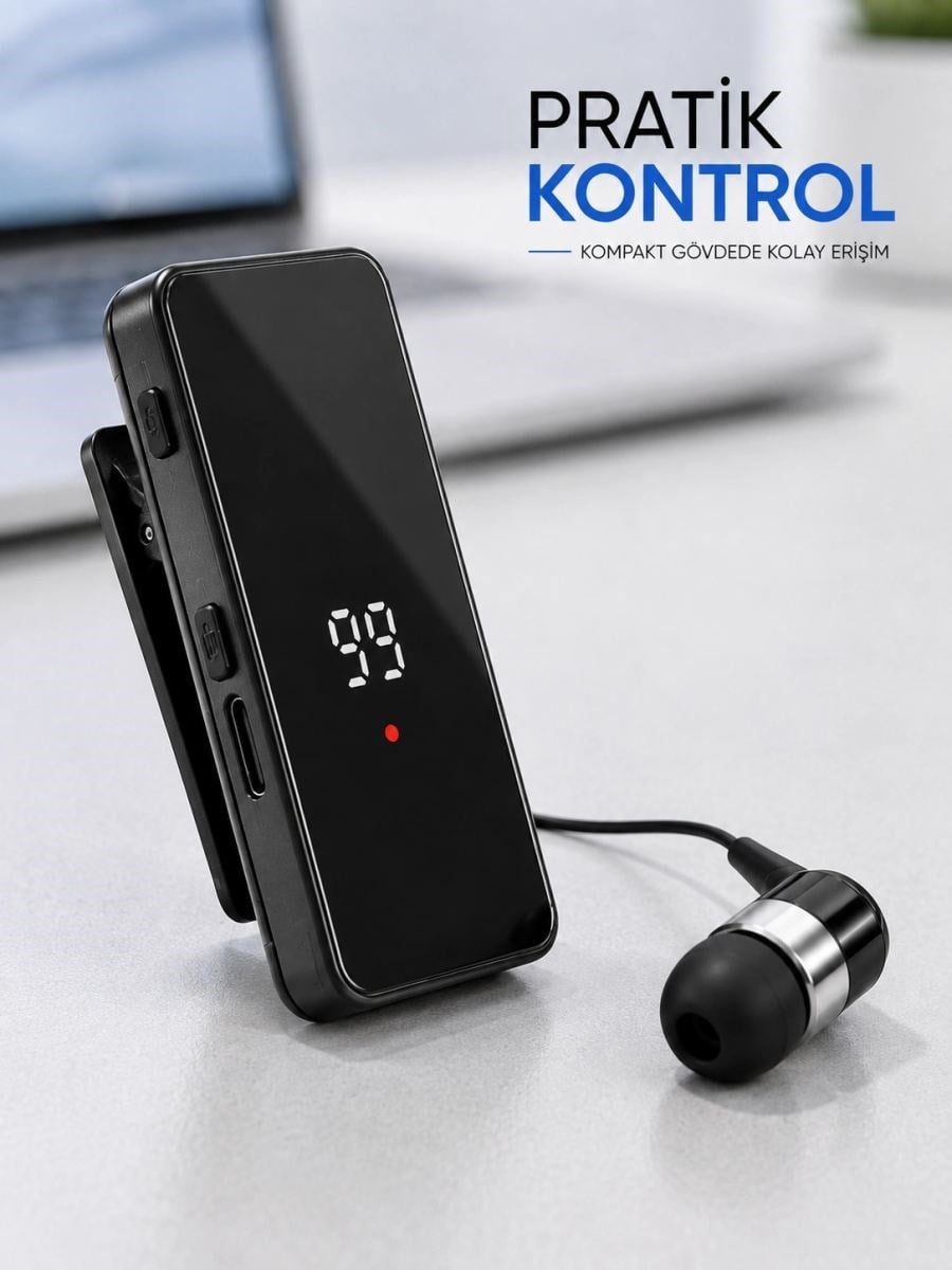 Klipsli Bluetooth Kulaklık Kısa Kablolu Tek Kulaklık Taşınabilir Günlük Kullanım