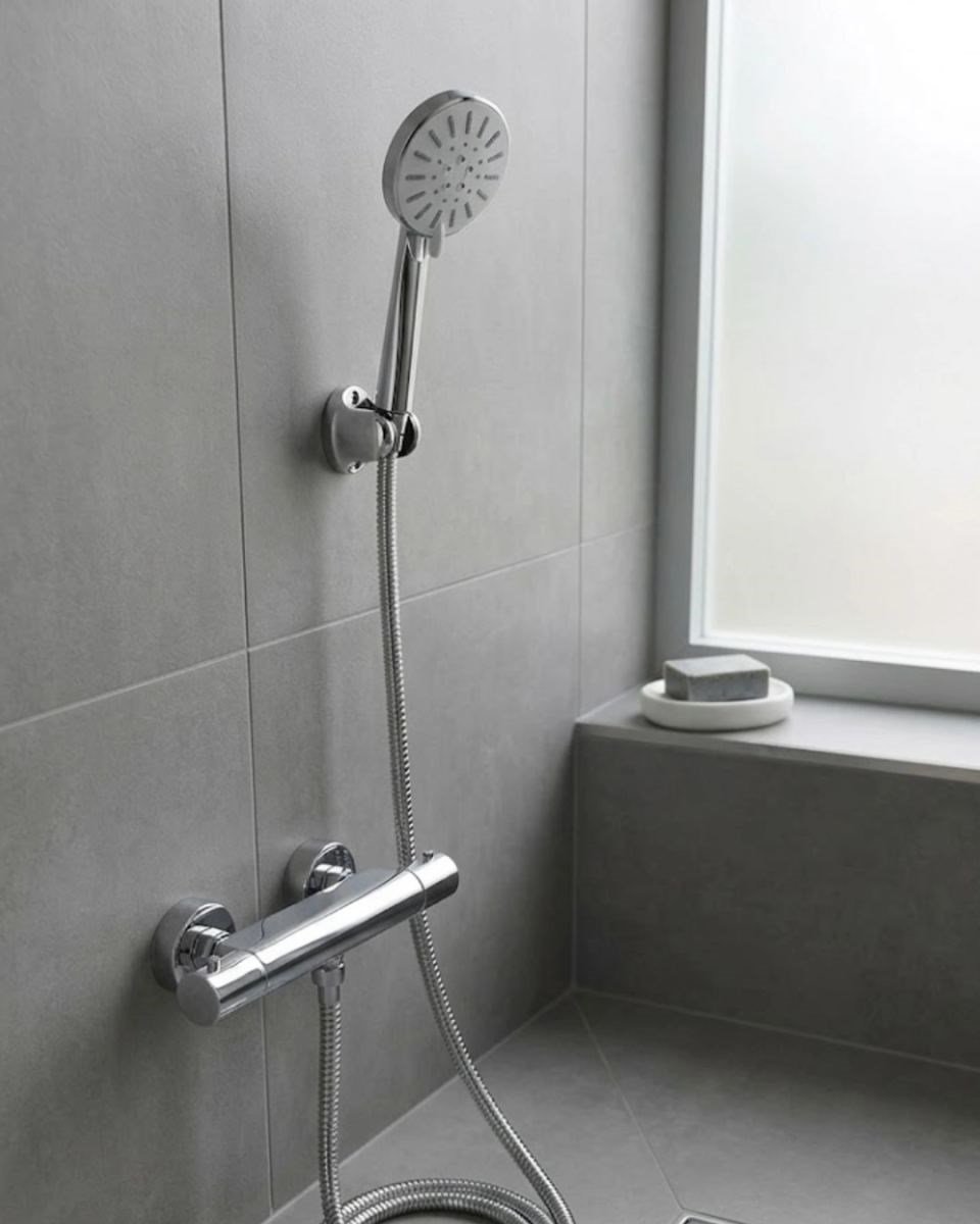 Krem Duş Başlığı Seti 4 Kademeli El Duşu Spiral Hortumlu Banyo Seti