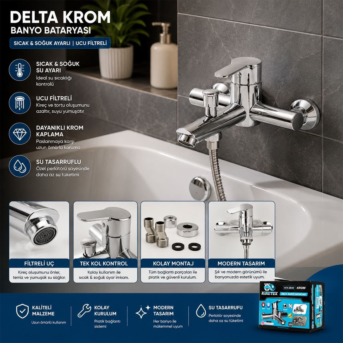 Krom Aç-Kapa Banyo Bataryası KTX-2640