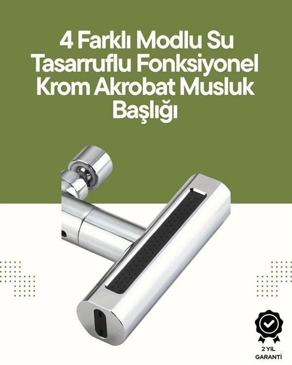 Krom Musluk Başlığı | 4'ü 1 Arada Su Çıkışı | Kolay Montajlı