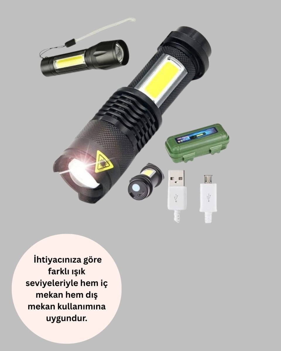 Küçük Boy Şarjlı Led El Feneri Taşınabilir Klipsli