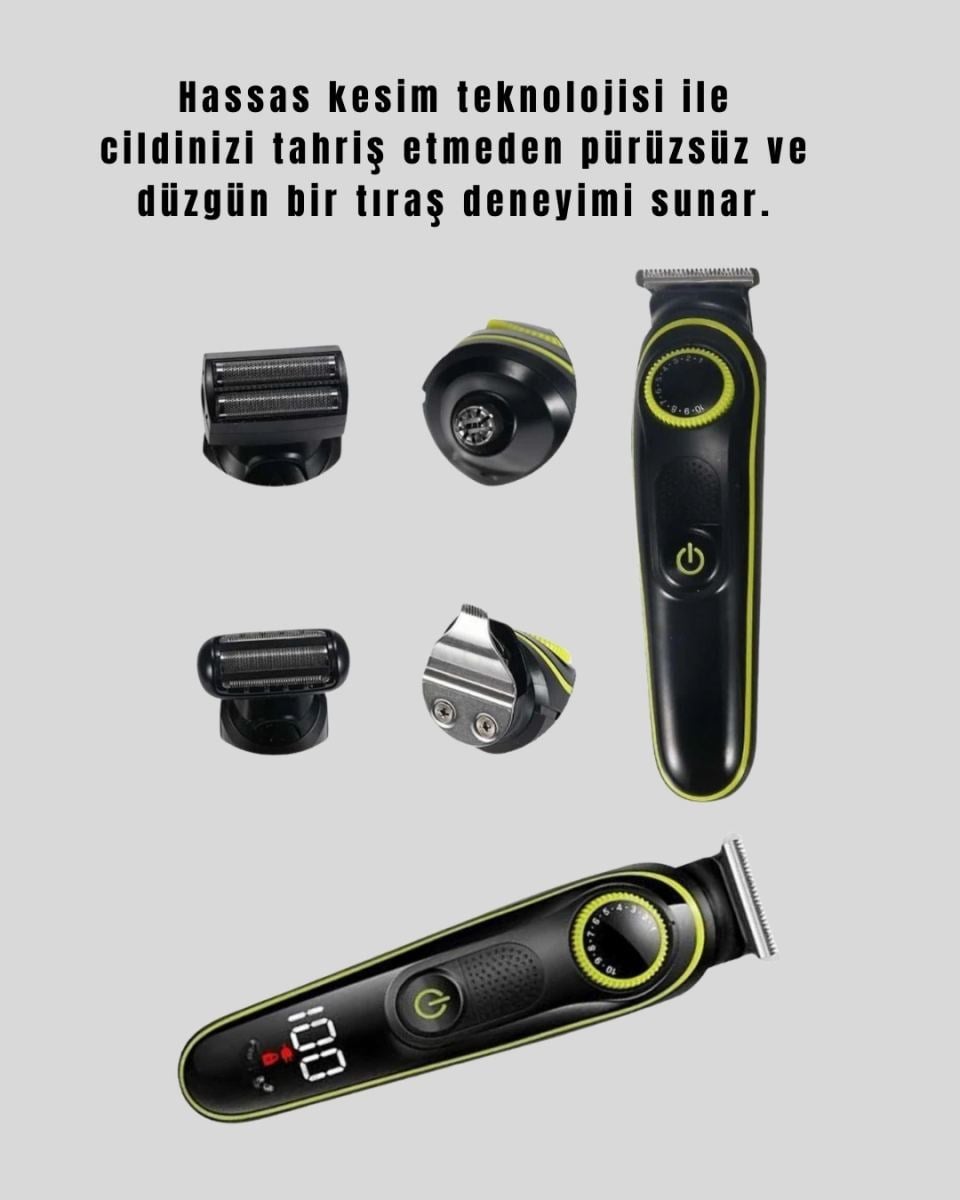 Led Ekranlı Şarjlı Saç Ve Sakal Kesme Makinesi Erkek Bakım Cihazı Çok Başlıklı Set