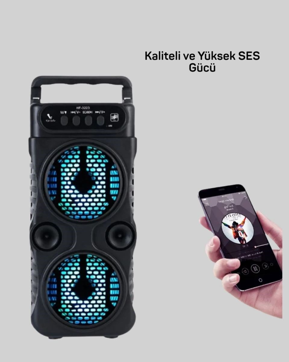 Led Işıklı Kablosuz Bluetooth Hoparlör Yüksek Ses Güçlü Bas Performansı Taşınabilir Şarjlı