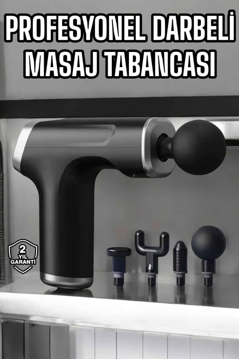 Masaj Tabancası 4 Başlıklı Kas Ve Vücut Ağrıları İçin Şarjlı Darbeli