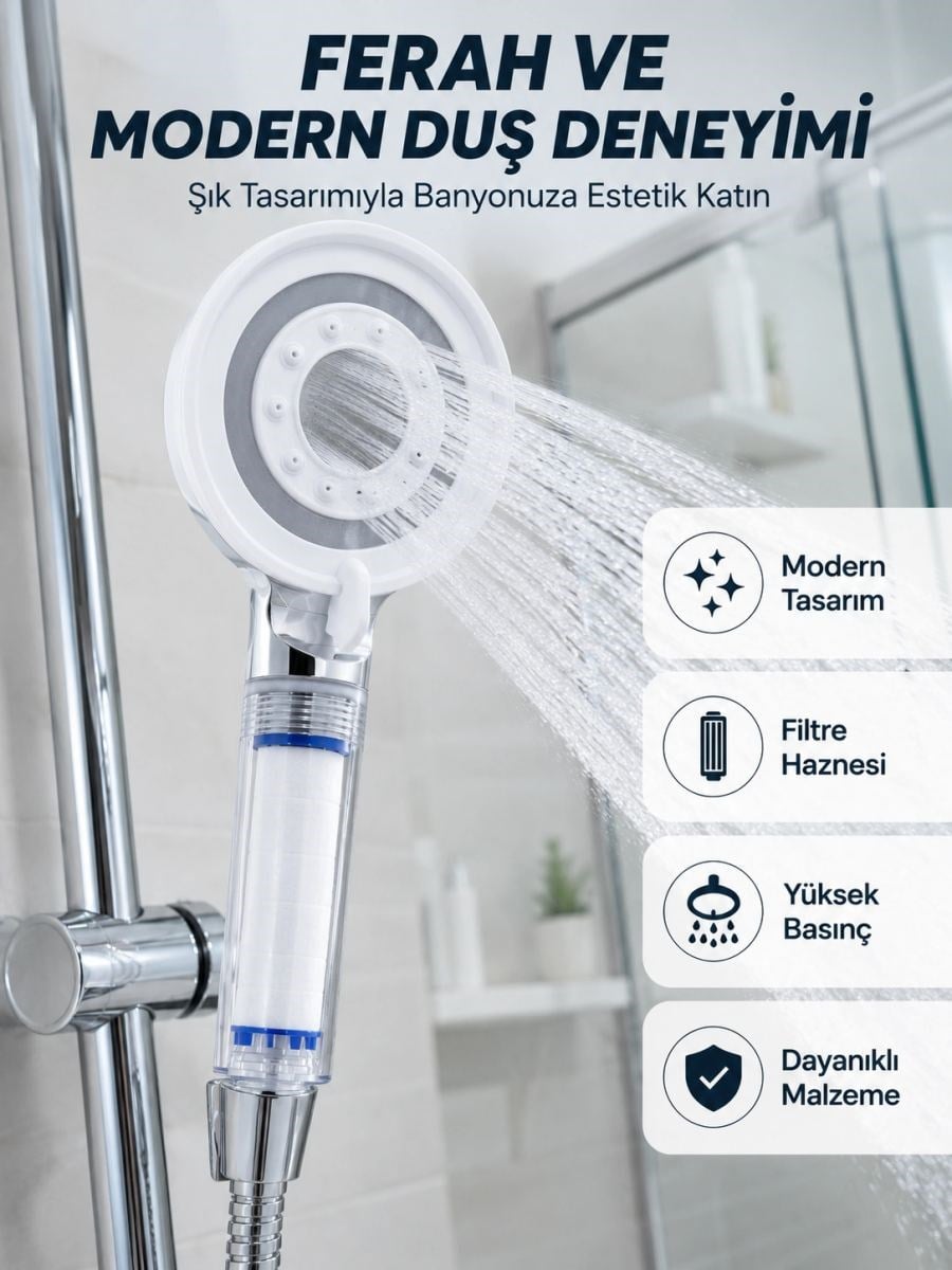 Mineral Taşlı Filtreli Duş Başlığı Güçlü Su Basınçlı Banyo Başlığı