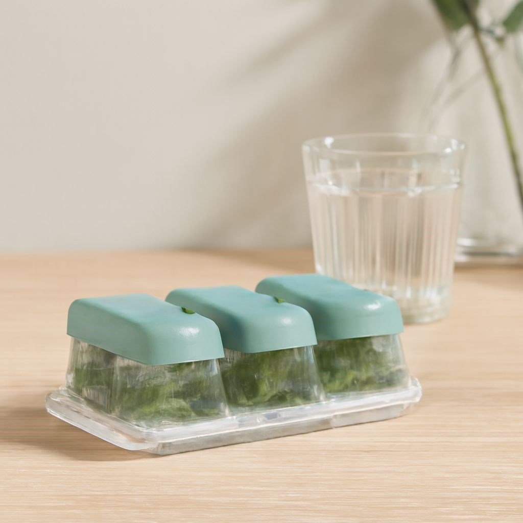 Mini Kapaklı Plastik Küp3'lü Buzluk (Silikon Taban)