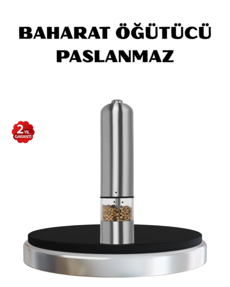 Modern Otomatik Baharat Öğütücü Seti – Pilli, Paslanmaz Çelik, Led Aydınlatmalı