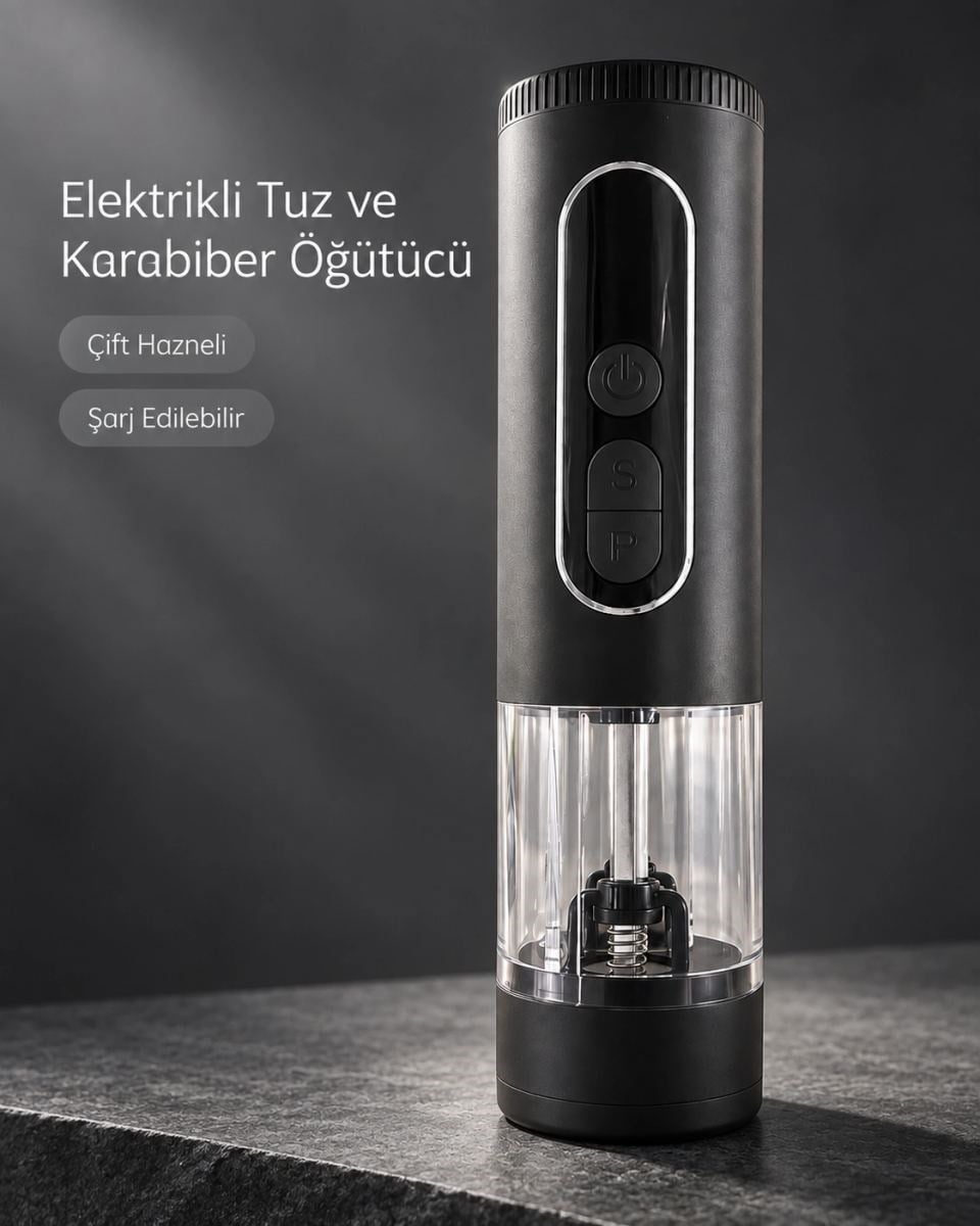 Mutfak Ve Sofra Kullanımına Uygun Çift Hazneli Elektrikli Tuz Karabiber Öğütücü