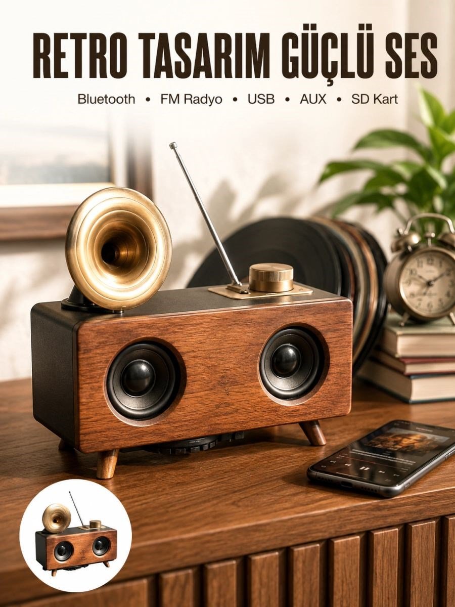 Nostaljik Görünümlü Bluetooth Bağlantılı Speaker
