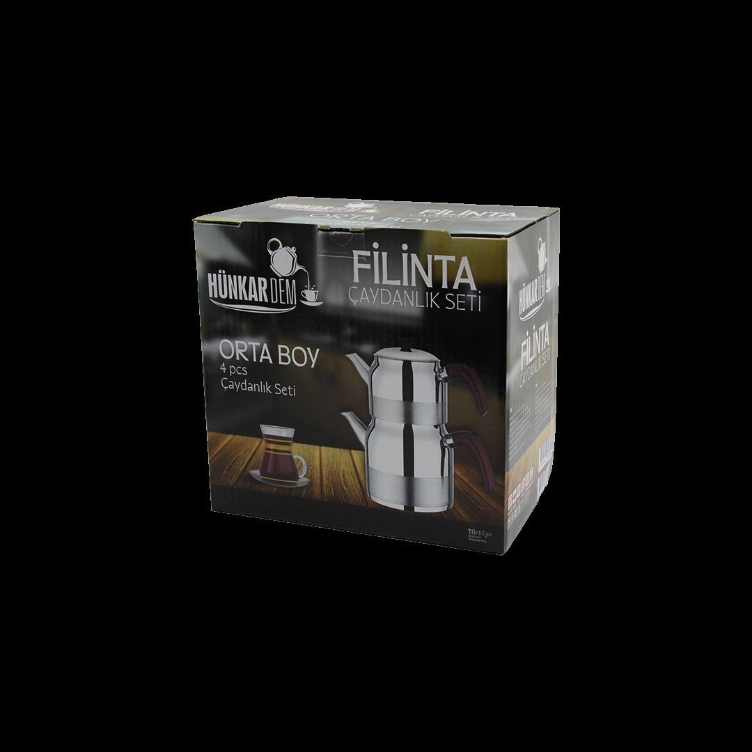 Orta Boy Çelik Çaydanlık Seti (Çift Kapaklı, Süzgeçli) 1.25L/2.25L