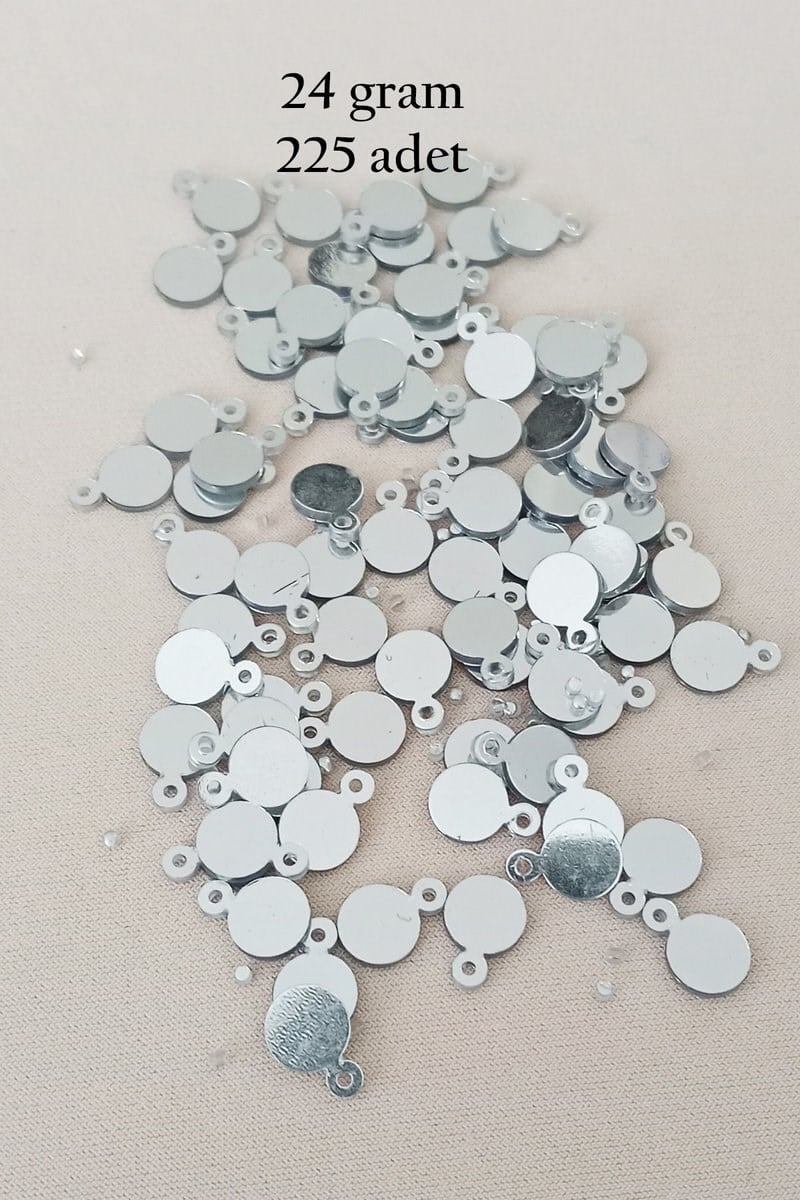 Oya Abiye Bileklik Kolye Pleksi Metalik Plastik Pul Gümüş Renk 24 gram 225 adet - BNC580
