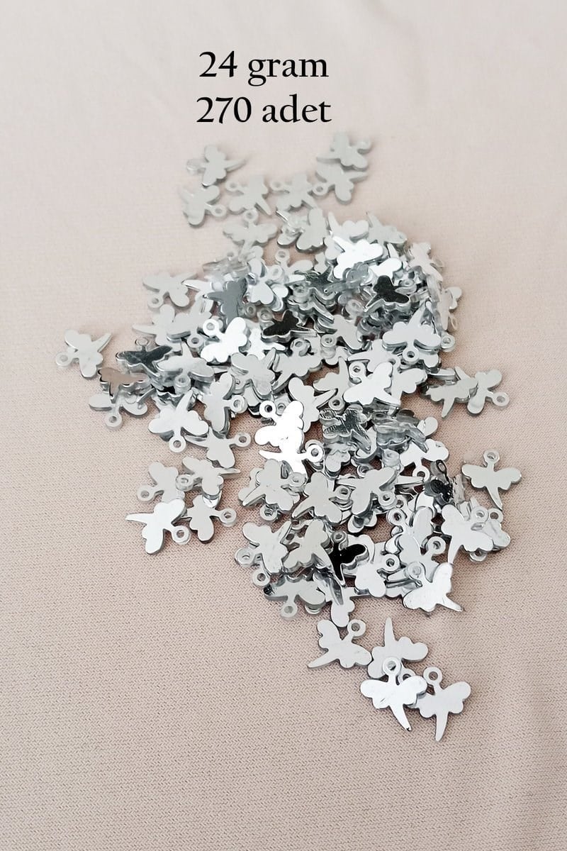 Oya Abiye Bileklik Kolye Pleksi Metalik Plastik Pul Gümüş Renk 24 gram 270 adet - BNC563