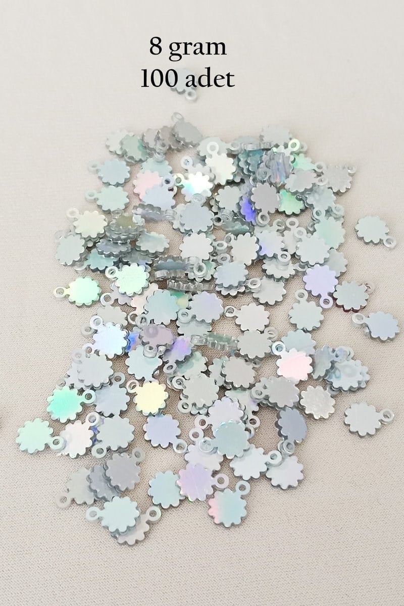 Oya Abiye Bileklik Kolye Pleksi Metalik Plastik Pul Gümüş Renk 8 gram 100 adet - BNC518
