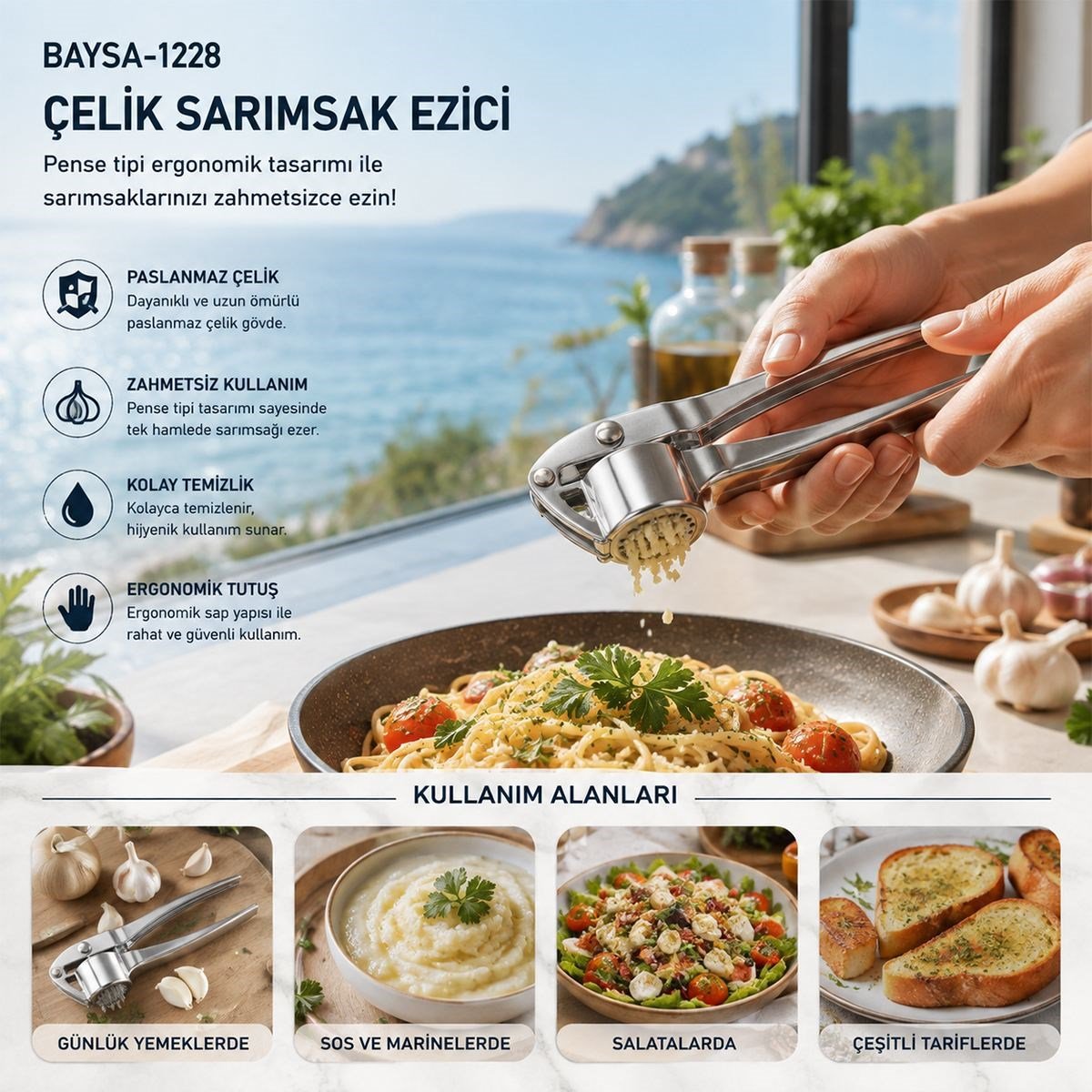 Paslanmaz Çelik Sarımsak Ezici