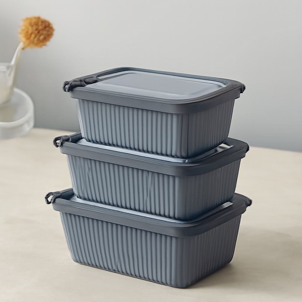 Plastik Saklama Kabı Seti - Mikrodalga Uyumlu Dikdörtgen (600/1100/1800 ml)