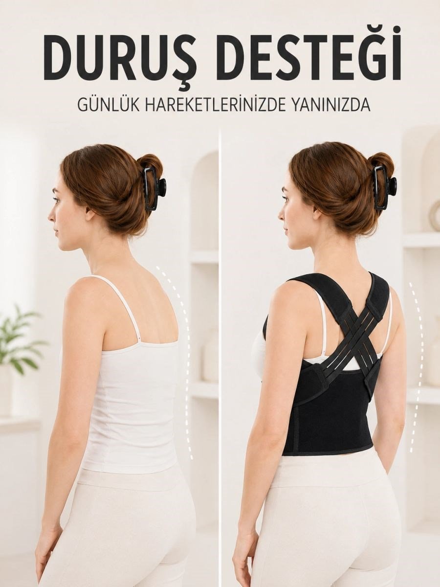 Postür Dik Duruş Korsesi Sırt Destekli Ayarlanabilir Lastikli Bel Korsesi
